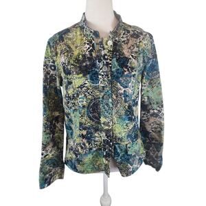 Christopher & Banks Floral Green Blue Button-Up Jacket Women's Medium